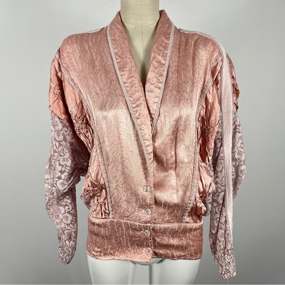 Vintage Jackets & Blazers - Vintage silky lace jacket oversized cropped